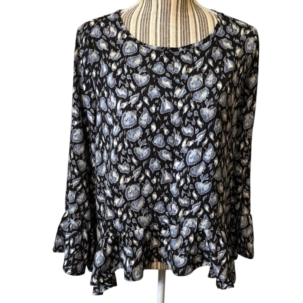 Harlowe & Graham Blouse Small Black Gray Blue Abstract pattern Flowy